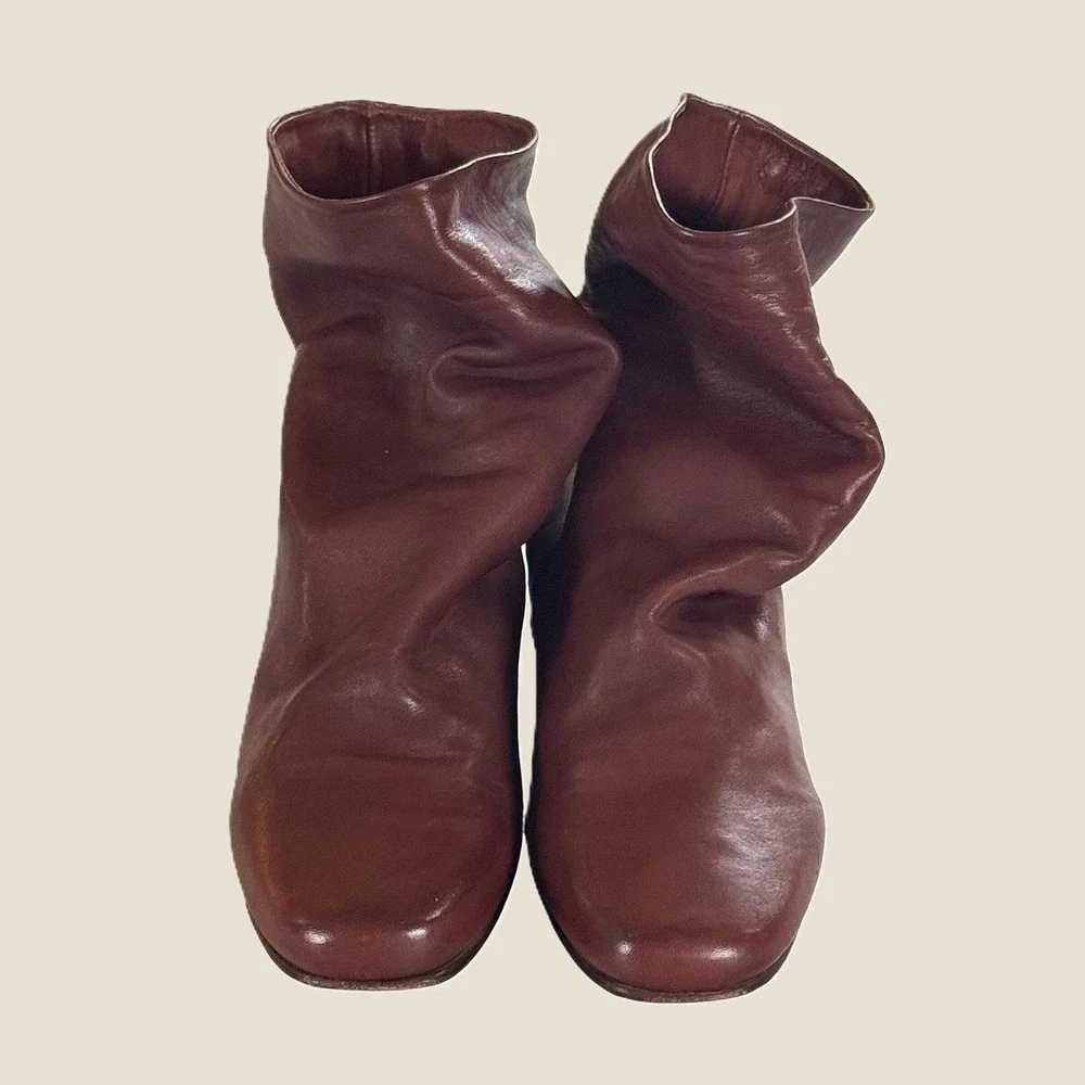 Robert Zur Cognac Leather Slouch Ankle Boots Square Toe Flat 8.5 AA Narrow